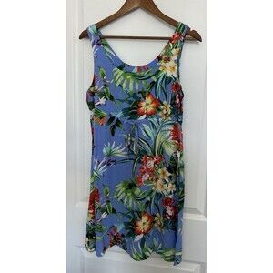 MADE IN HAWAII Puanani Dress Small Blue Floral Rayon Vacation Tropical Resort